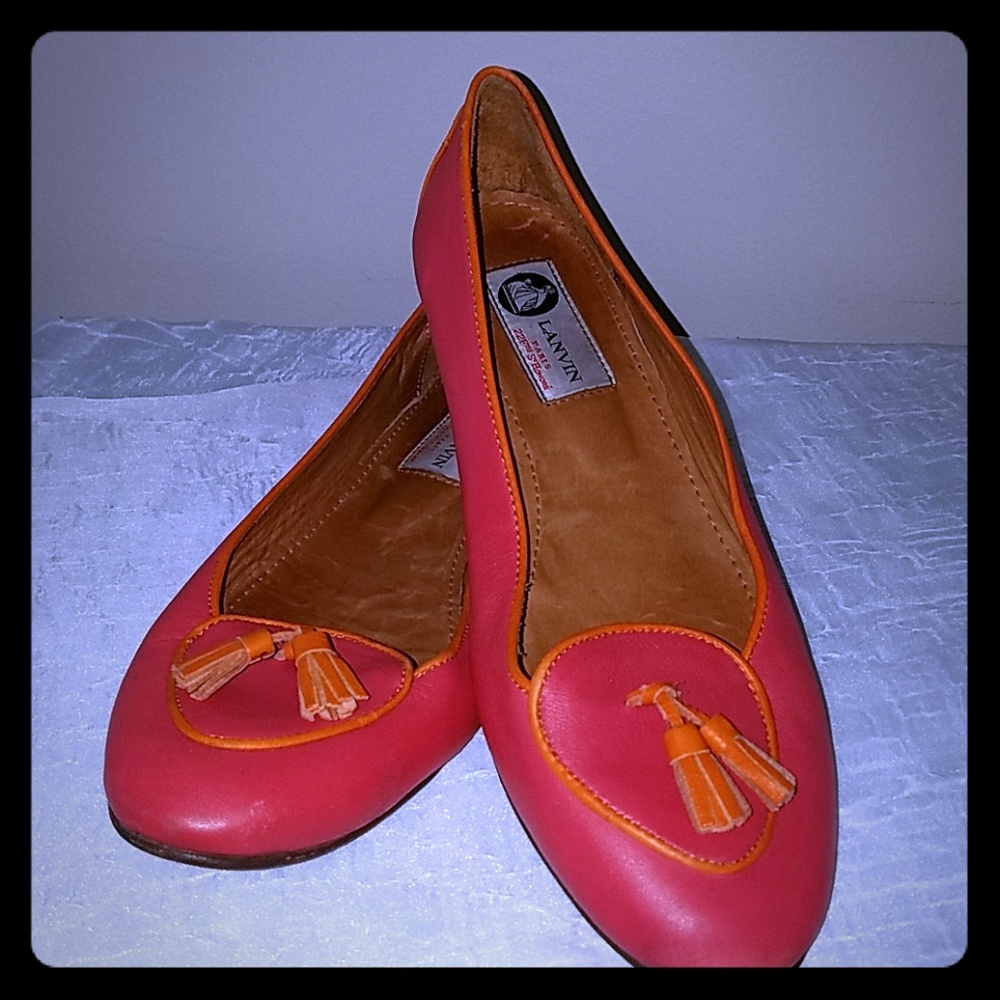 Lanvin Leather Pink & Orange Flats